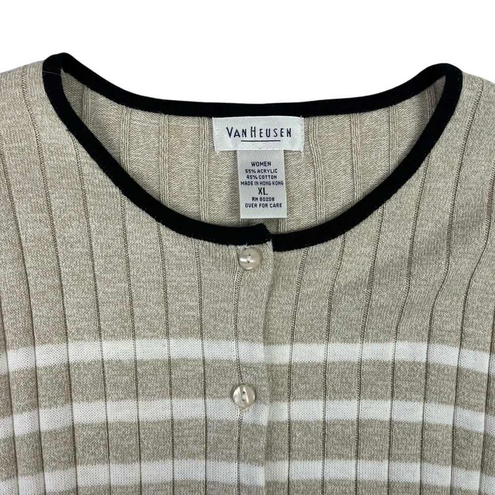 Van Heusen Knit Cardigan Tank Top Set Beige Stripe 2 Piece XL - Picture 8 of 15